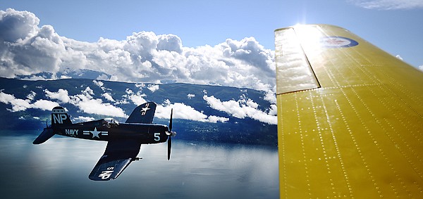 &lt;p&gt;A view of Steve Bakke flying a Navy Corsair from the cockpit of the AT-6 Harvard flown by Frank Hale on Wednesday, May 29, over Flathead Lake. (Brenda Ahearn/Daily Inter Lake)&lt;/p&gt;