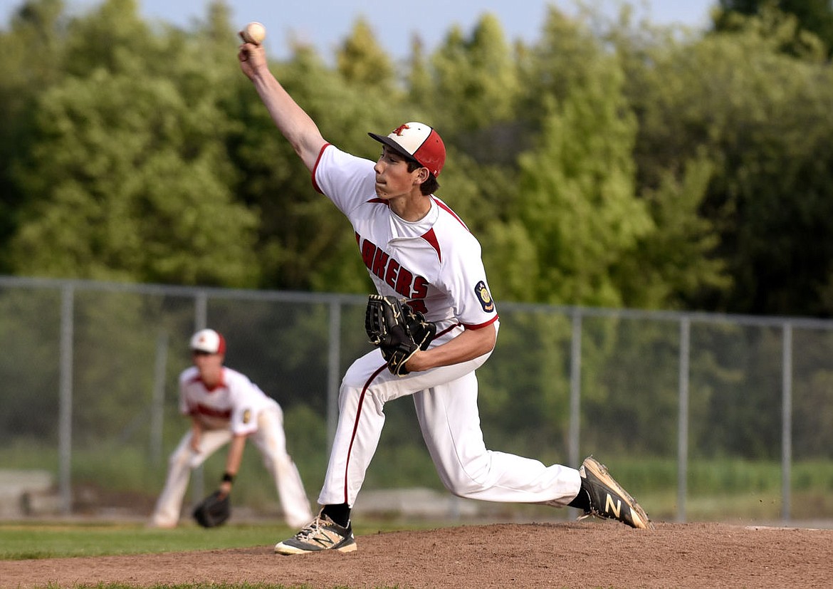 &lt;p&gt;Kalispell Lakers A pitcher Sam Elliott fires in a pitch against the Mission Valley Mariners during the Lakers' 7-2 victory at Griffin Field on Friday. Elliott pitched 6 innings and allowed two runs on three hits. (Aaric Bryan/Daily Inter Lake)&lt;/p&gt;