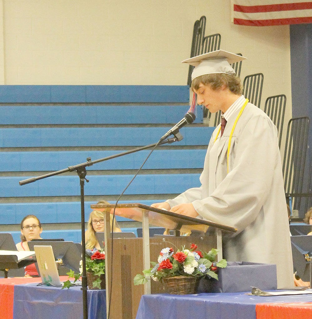 &lt;p&gt;Josh Benda, one of three valedictorians from Superior High School, speaks to the audience during graduation.&lt;/p&gt;