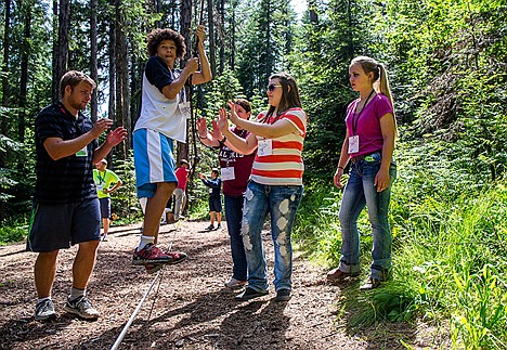 &lt;p&gt;Members of his group spot Hank Showalter, 15, as he walks across a tight rope, one of the many challenges at the Camp Lutherhaven Challenge Course, for Idaho Youth Summit on Wednesday afternoon.&lt;/p&gt;