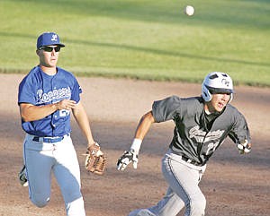 &lt;p&gt;The Twins' Tyler Murphy gets caught in a rundown top of the sixth vs. Glacier Monday evening. With shortstop Jared Winslow. Loggers fall 18-3.&lt;/p&gt;