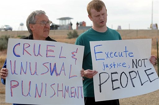 &lt;p&gt;Chuck Skoro, left, and Greg Franz, both of Boise, Idaho, join a small group of protesters outside the Idaho Department of Corrections in opposition to the scheduled execution of Richard Leavitt on Tuesday, June 12, 2012 in Kuna. Prison officials declared Leavitt, 53, dead at 10:25 a.m. Tuesday by lethal injection at the Idaho Maximum Security Institution. It was only Idaho&#146;s second execution in 17 years. Leavitt was convicted of stabbing 31-year-old Danette Elg, of Blackfoot, in 1984. (AP Photo/Idaho Press-Tribune, Greg Kreller)&lt;/p&gt;