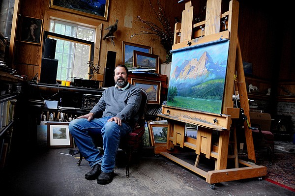 &lt;p&gt;Nicholas Oberling sits in his studio Tuesday, June 5, in West Valley. In the background is a commissioned piece Oberling is working on called &quot;Morning on the Belly River.&quot;&lt;/p&gt;