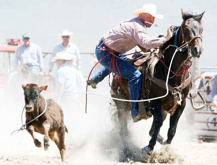 Scott McAllister of Hot Springs competes in the calf roping competition on Sunday.