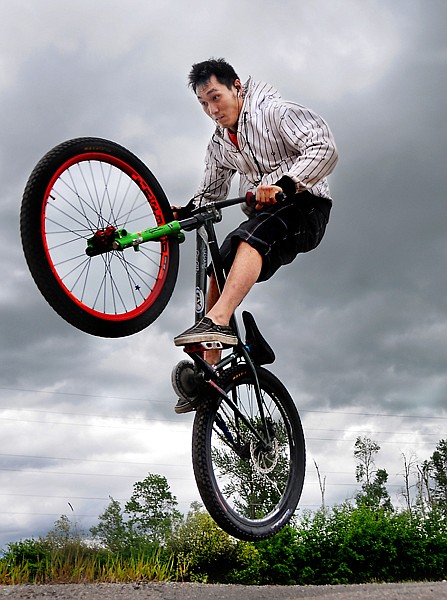 Joseph Kim of Kalisepll practices his urban free riding skills on Tuesday near Birch Grove.