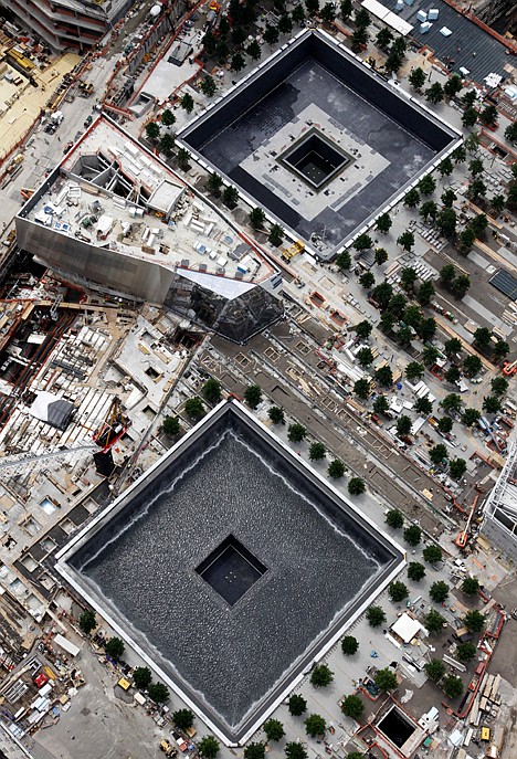 &lt;p&gt;The memorial pools of the National September 11 Memorial and Museum are seen in this overhead view, Monday,at the World Trade Center site in New York. September will mark the 10th anniversary of the attacks of Sept 11, 2001. The pools are located where the twin towers once stood.&lt;/p&gt;