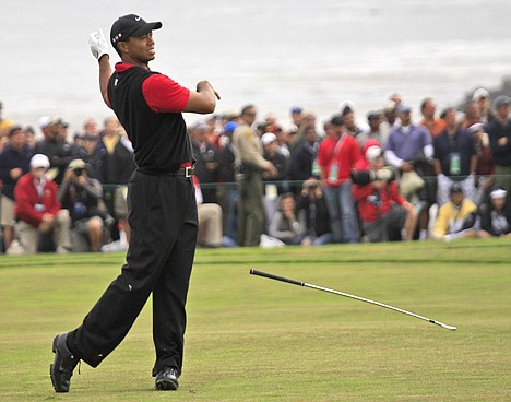 &lt;p&gt;Tiger Woods drops his club after hitting a wayward shot on the 14th hole during the final round of the U.S. Open. Woods finished in a tie for fourth after becoming one of Pebble Beach's many big-name casualties Sunday.&lt;/p&gt;