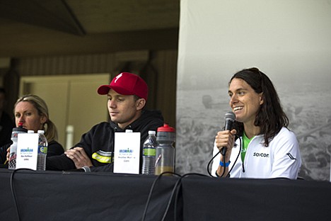 &lt;p&gt;Heather Wurtele of Canada, responds during a question and answer press conference at the Band Shall in Caoeur d'Alene City Park Friday for professional Ironman Triathletes who will be participating in the race on Sunday.&lt;/p&gt;