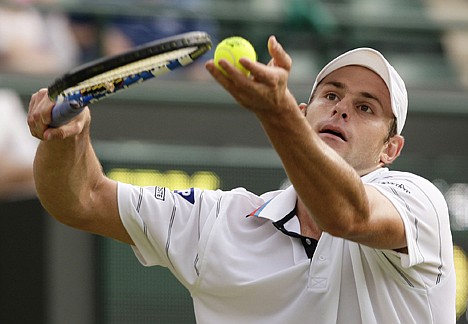 &lt;p&gt;Andy Roddick prepares to serve while facing Rajeev Ram during their first-round match at Wimbledon on Monday.&lt;/p&gt;
