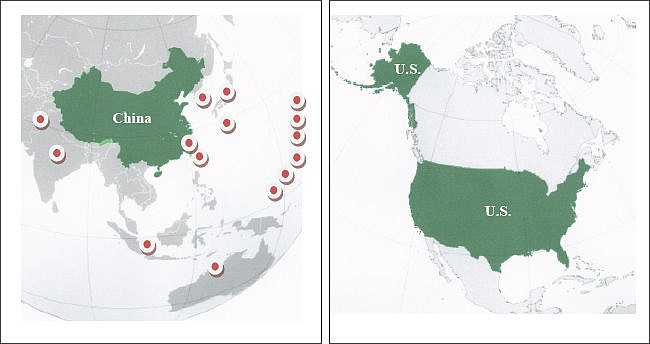 &lt;p&gt;Figure 1. U. S. Military Presence in West Pacific.&lt;/p&gt;&lt;p&gt;Figure 2. China Military Presence in West Pacific and East Atlantic.&lt;/p&gt;