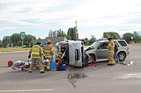Car upended in Kalispell collision