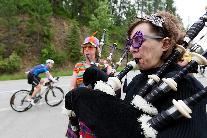 &lt;p&gt;SHAWN GUST/Press Kristin Stafford, of Rathdrum, right, and Kim Davidson, of Coeur d'Alene, play the bagpipes with the Hot Punch Pipe Band Sunday at an Ironman bicycle aid station on Coeur d'Alene Lake Drive.&lt;/p&gt;