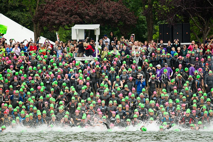 &lt;p&gt;GABE GREEN/Press Triathletes rush from the starting line into the waters of Lake Coeur d'Alene during Ironman 2012 Sunday morning.&lt;/p&gt;