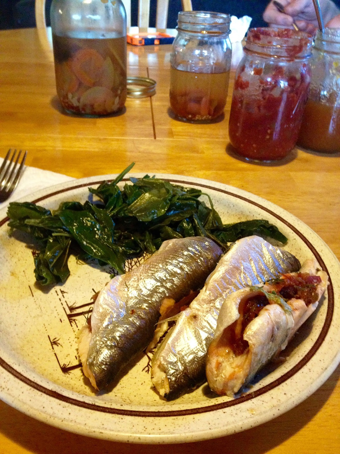 &lt;p&gt;Josh and Caren Spencer have been eating a lot of fish they have caught from Lake Pend Oreille. Here they made baked kokanee and spinach. Courtesy photo&lt;/p&gt;