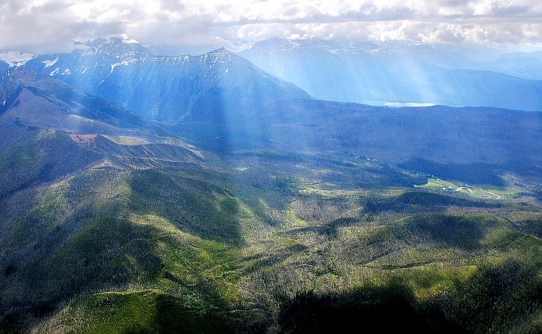 Portions of North Fork get lit up by rays of sunlight.