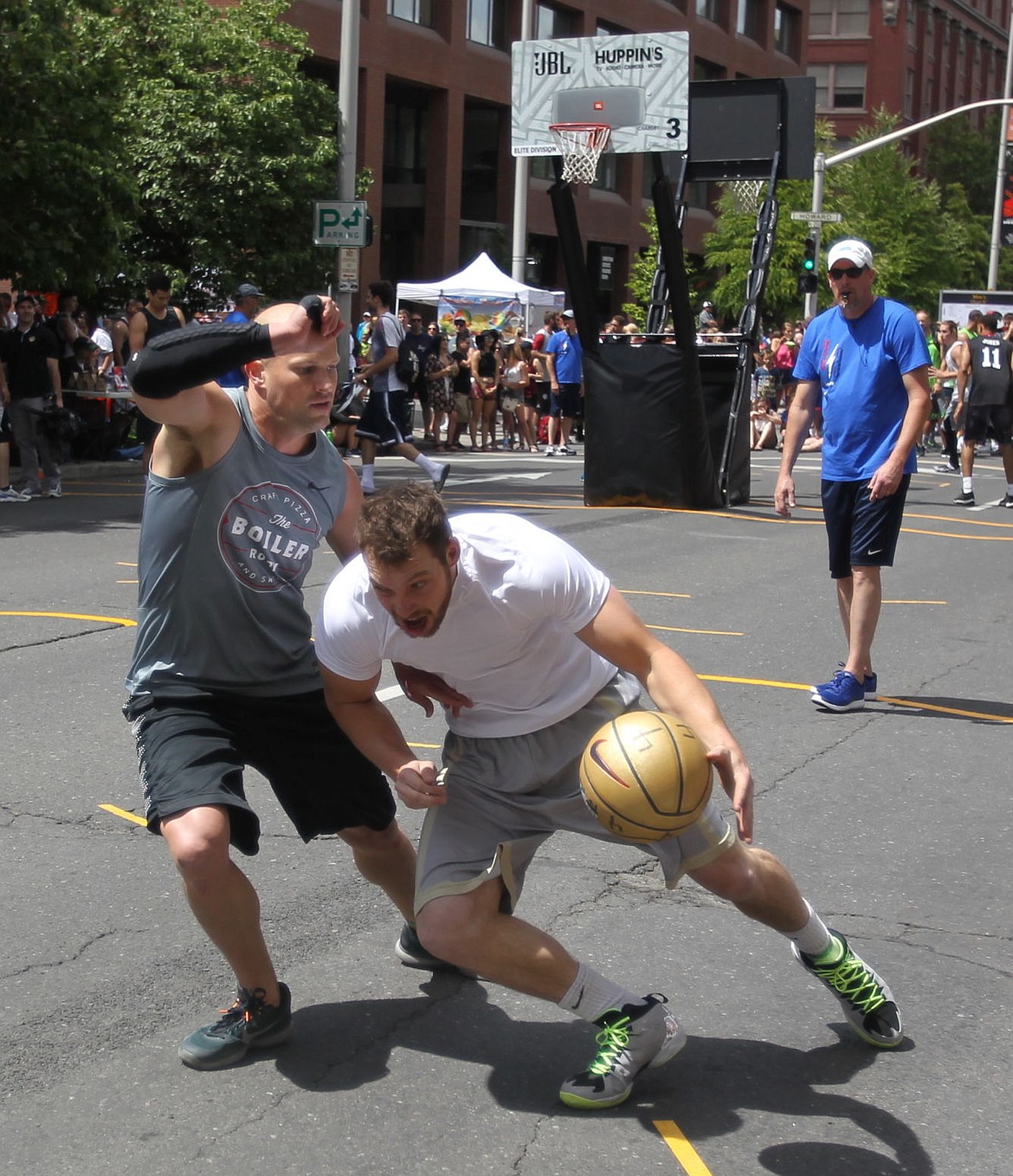 <p>JASON ELLIOTT/Press</p><p>Connor Hill drives to the basket on a Boiler Room opponent during a second round game at Hoopfest on Saturday.</p>