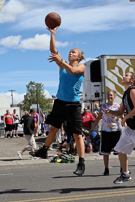 <p>Natalie Nichols of Thuper Dooper puts up a layup during a Saturday game at Hoopfest. Nichols, the former Lakeland High and North Idaho College star, teamed with Lindsey Stark, Brittany Devorak and Cassie Scheffelmaier to go 2-1 on the first day.</p>