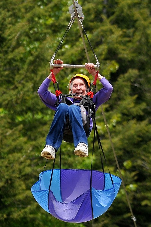 Sally Cook, 95, rides down &#147;The Floater&#148; zip line at Whitefish Mountain Resort on Wednesday afternoon.