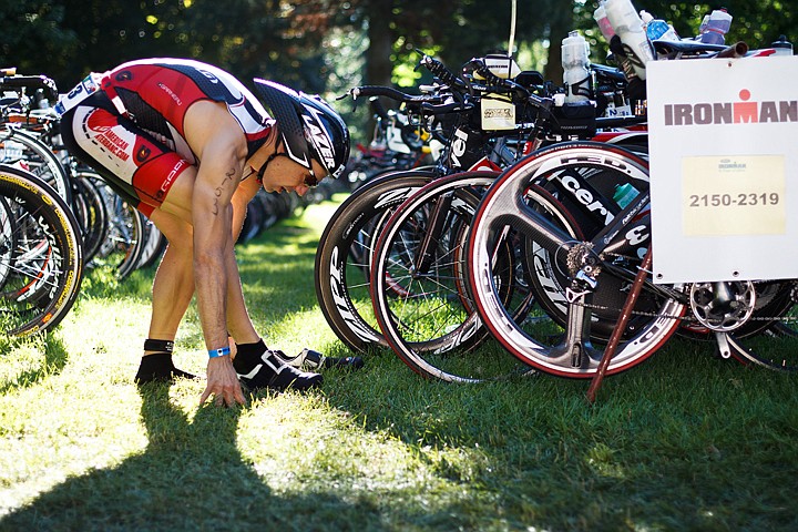 &lt;p&gt;SHAWN GUST/Press Bryn Mawr, Pennsylvania resident John Potter steadies himself while putting on his cycling shoes during the 2011 Ford Ironman Coeur d'Alene.&lt;/p&gt;