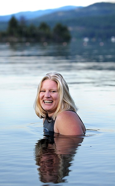 Emily von Jentzen at Flathead Lake near Somers on Friday morning. Jentzen is training to become the third person to swim the length of Flathead Lake, and the first woman to do so. The 30 mile swim is scheduled for July 17th. Jentzen said they would begin the swim at 4 a.m. starting from Somers.