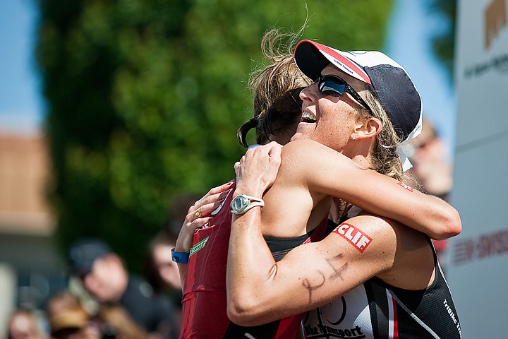 &lt;p&gt;SHAWN GUST/Press Meredith Kessler, of San Francisco, receives a hug from champion and training partner Linsey Corbin. Kessler finished in second place with a time of 09:23:52.&lt;/p&gt;