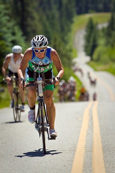 &lt;p&gt;JEROME A. POLLOS/Press Barbara Fagan, from Milwaukee, Wis., makes the climb up Hayden Lake Road with a pack of several other Ironman competitors.&lt;/p&gt;