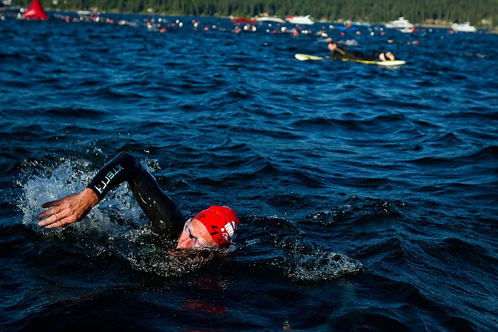 &lt;p&gt;JEROME A. POLLOS/Press Kendall Combs, from Hollister, Mo., swims his way back toward the course during the 2.4-mile swim portion of the Ford Coeur d'Alene Ironman.&lt;/p&gt;