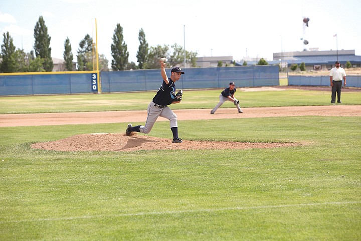 Recent Moses Lake High School graduate and current Columbia
Basin RiverDog Nick Laszlo, pitched on Saturday for the team's
Junior Division, Desert Dogs squad in a High Desert Classic
Tournament semifinal game.