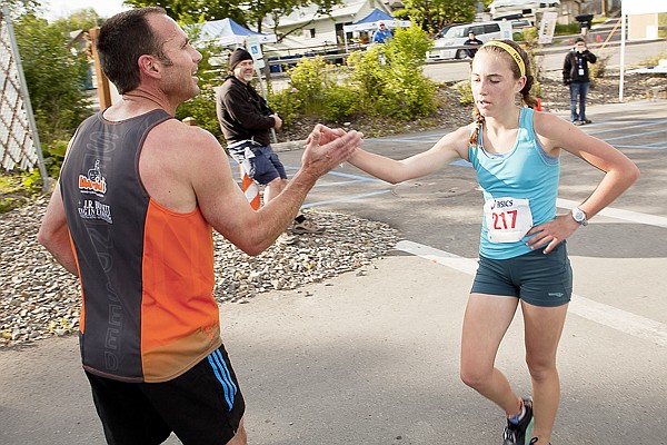 &lt;p&gt;Steve Morley congratulates his daughter Makena, 14, after both
finished the Whitefish Lake Run Saturday morning.&lt;/p&gt;