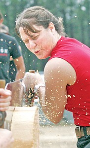 &lt;p&gt;Chrissy Ramsey of Naches, Wash., partnered with Lauren Bergman of Kalispell turn in a time of 17.185 in the women's double buck competition Saturday.&lt;/p&gt;