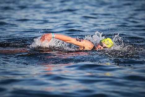 &lt;p&gt;Dede Griesbauer swims one of two needed laps Sunday morning before transitioning to the bike portion of the race.&lt;/p&gt;