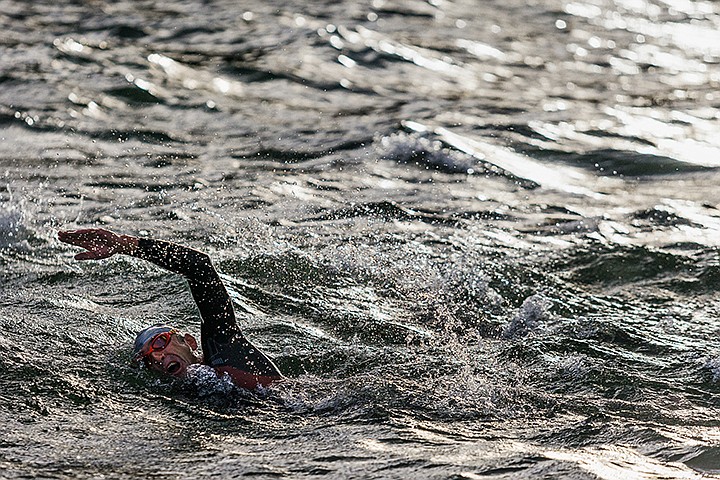 &lt;p&gt;SHAWN GUST/Press&lt;/p&gt;&lt;p&gt;Professional triathlete Maik Twelsiek swims toward the shore on his first lap of the 2.4-mile swim portion of Sunday&#146;s Ironman race.&lt;/p&gt;