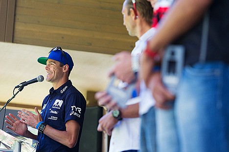 &lt;p&gt;The 2014 Ironman Coeur d&#146;Alene champion Andy Potts presents a speech after the top professional male triathletes receive awards.&lt;/p&gt;