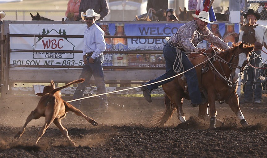 &lt;p&gt;Kylie Richter/ Lake County Leader Josh Harris of Ronan competes in tie down roping Friday night at the Mission Mountain rodeo.&lt;/p&gt;