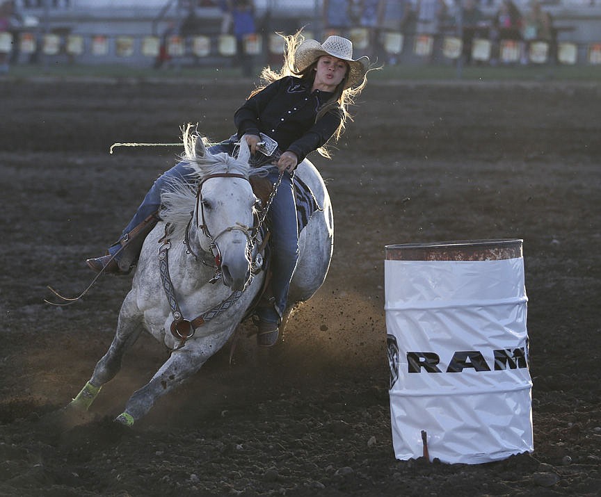 &lt;p&gt;Kylie Richter/ Lake County Leader Maggie Lund of Ronan competes in junior barrel racing Friday night at the Mission Mountain rodeo.&lt;/p&gt;