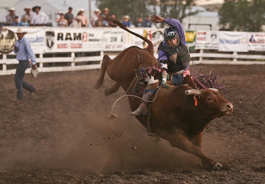 &lt;p&gt;Kylie Richter/ Lake County Leader Tyrell Toren of Kalispell competes in bull riding Friday night at the Mission Mountain rodeo.&lt;/p&gt;