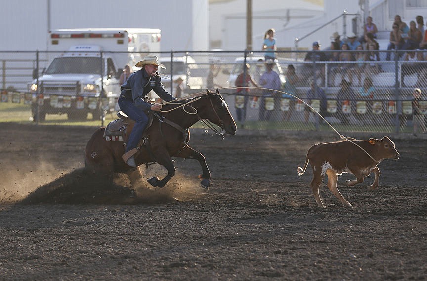 &lt;p&gt;Kylie Richter/ Lake County Leader Wyatt Lytton of Polson competes in tie down roping Saturday night at the Mission Mountain rodeo.&lt;/p&gt;