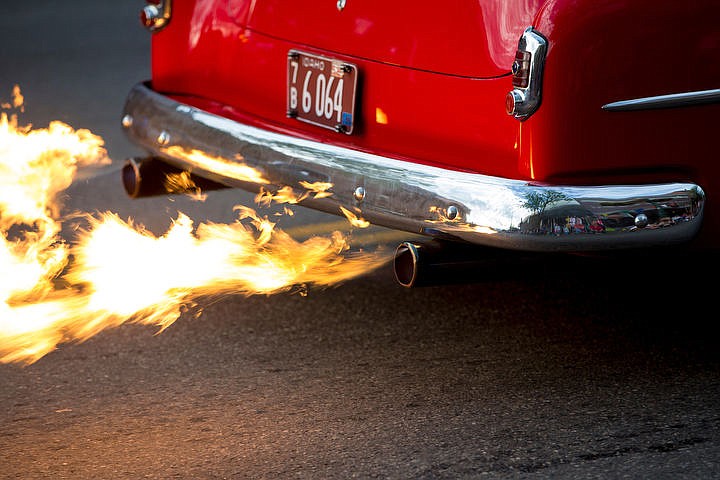 &lt;p&gt;JAKE PARRISH/Press Flames spew out the tailpipes of a 1952 Chevy Deluxe coupe on Friday as it roars its way down Sherman Avenue during Car d'Lane.&lt;/p&gt;