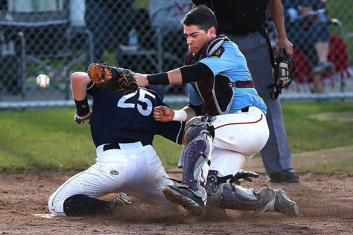 &lt;p&gt;JAKE PARRISH/Press Prairie catcher Jerrett Plunkett loses control of the ball as he and Coeur d'Alene's Grant Wade collide at home plate on Monday at Thorco Field. Wade was called safe.&lt;/p&gt;