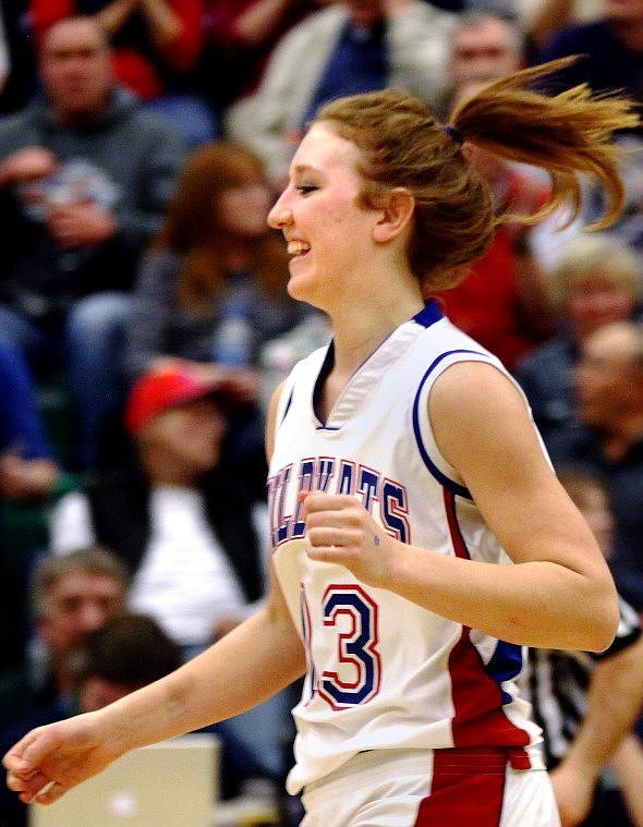 Kayla DeWit runs across the court during the Northwestern A Championship this past February. DeWit recently verbally committed to play basketball at MSU this coming academic year.