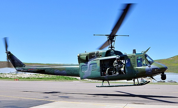 A helicopter from Malmstrom Air Force Base in Great Falls takes off from the Polson Airport early Wednesday afternoon. The Malmstrom helicopter was dispatched to the crash site southwest of Dixon.