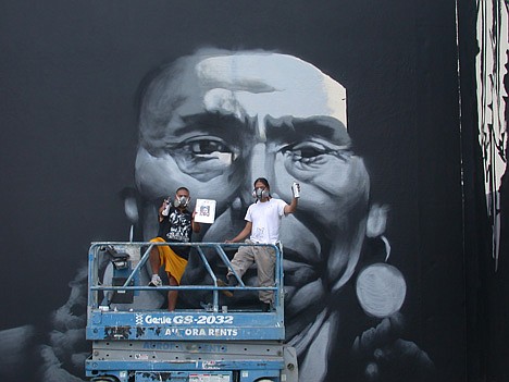 &lt;p&gt;Graffiti artist Andrew Morrison, left, and his good friend, Steve White, paint a great mural of Chief Joseph on the walls of Indian Heritage High School in Seattle in 2002. Morrison will be at the Jacklin Arts and Culture Center July 19 for the eighth annual Vision Seekers Workshop.&lt;/p&gt;