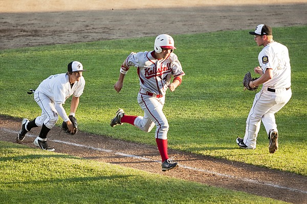 &lt;p&gt;A passed ball and a wild throw back to home allowed Kalispell's
Dominic Eickert (center) to score from second base in the top of
the second inning Wednesday night at Memorial Field.&lt;/p&gt;