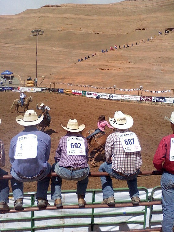 Will Powell, Wyatt Lytton and Brandon Yerian watch Abby Knight compete during the Junior Rodeo Nationals last weekend in Gallup, N.M.