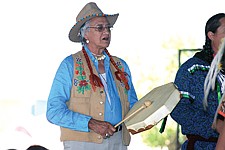 Johnny Arlee performs the Scalp Dance during Old Style Day, Thursday at the Arlee Powwow.