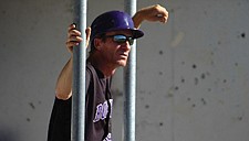 Mission Valley Rockies head coach Alan Anderson watched from the dugout during the Firecracker Tournament this weekend in Polson.