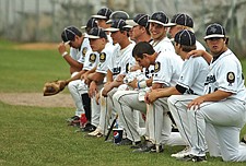 The Mission Valley Mariners line up before their game.