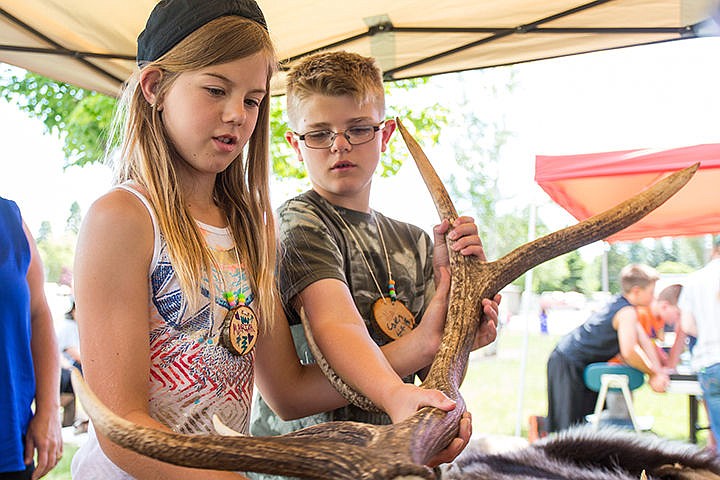 &lt;p&gt;From left, Mariah Klepper, 10 and Caden Gordon, 10, hold a large moose antler during part of the outdoor learning exercise at Hayden Lake Elementary School on Thursday afternoon. Hayden Lake Elementary School plans to incorporate outdoor education as part of their curriculum.&lt;/p&gt;
