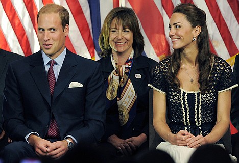 &lt;p&gt;Prince William, the Duke of Cambridge, reacts to his introduction as Kate, Duchess of Cambridge, right, looks on during the Service Nation: Mission Serve Hiring Our Heroes Los Angeles job fair event at Sony Pictures Studios in Culver City, Calif., Sunday.&lt;/p&gt;