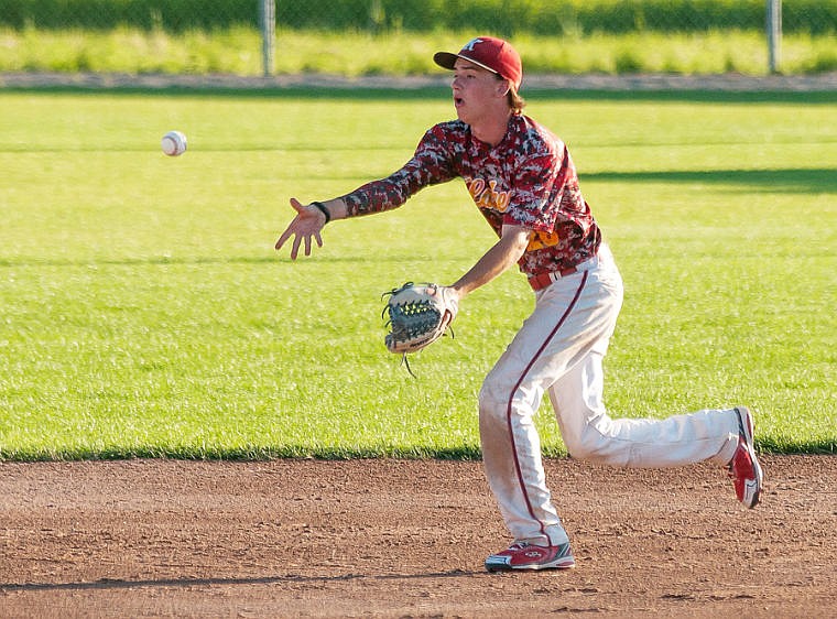 &lt;p&gt;Kalispell second baseman (28) flips the ball to second base for an out Saturday evening during the Lakers game against Vauxhall in the John R. Harp tournament at Griffin Field in Kalispell. (Patrick Cote/Daily Inter Lake)&lt;/p&gt;